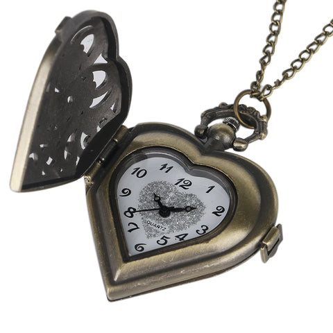 Antique style Heart Shaped Pocket Watch charms Pendent with chain - 